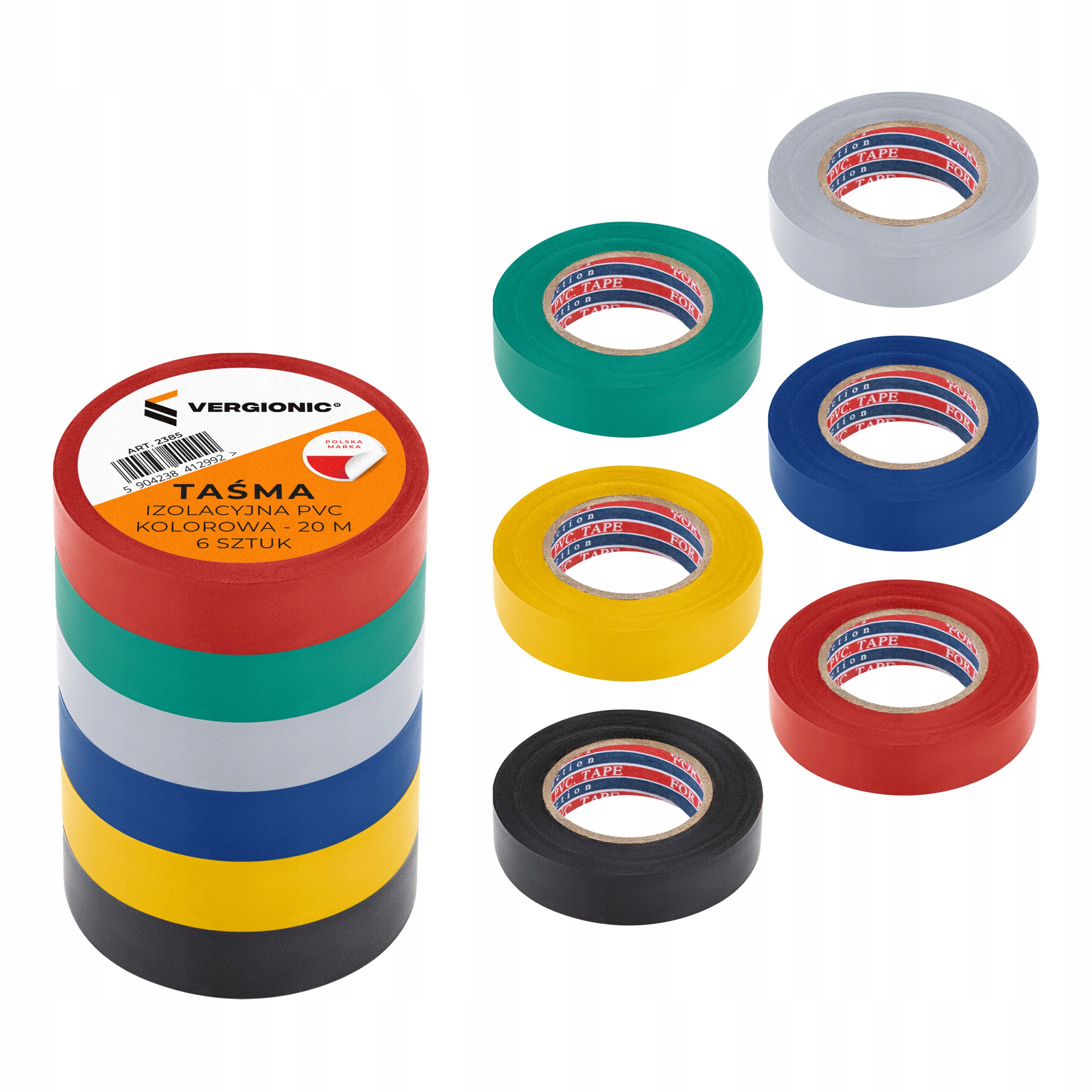 

Taśma izolacyjna kolorowa Pvc 20m 6szt 120m