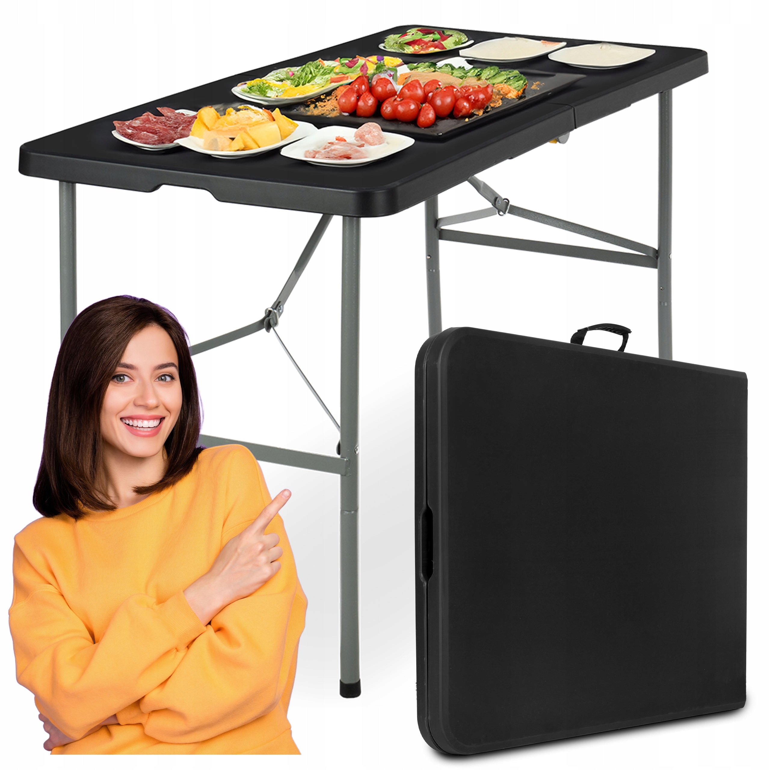 Banketový cateringový stůl skládací do zahradního turistického kufru 122 cm