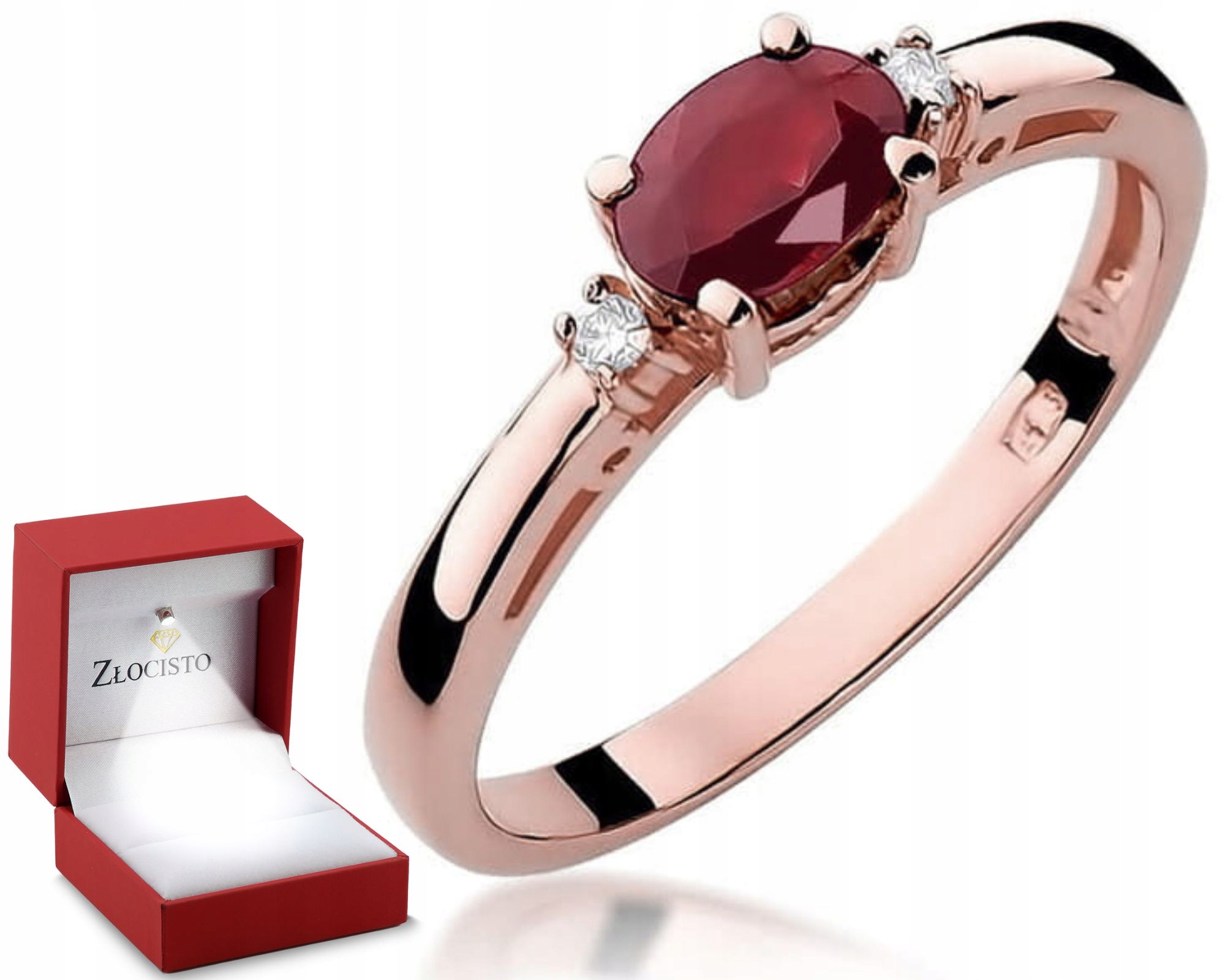 Růžové Zlato Prstýnek S Rubínem A Briliantem 585 Gravírování Dárek