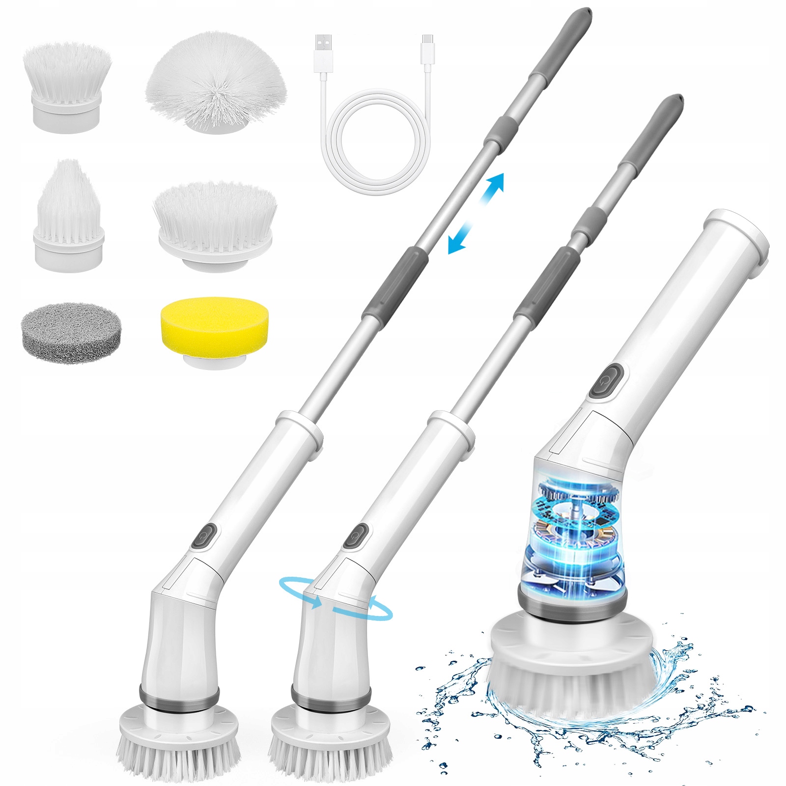 Levně Elektrický kartáč na koupelnu Vana Stěna Podlaha Kuchyň Strop Clean 2Gear