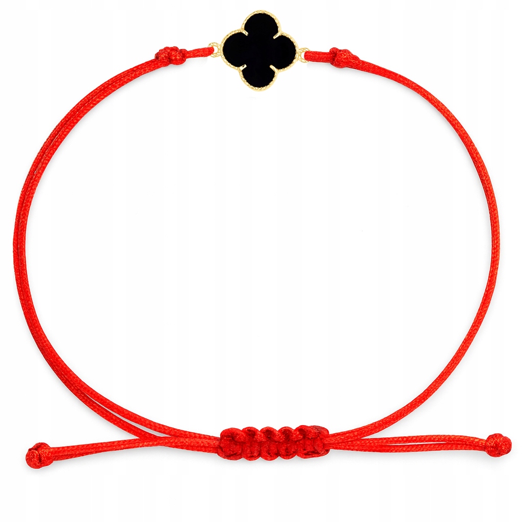 Náramek čtyřlístek na šňůrce, přírodní onyx, ryzost 585