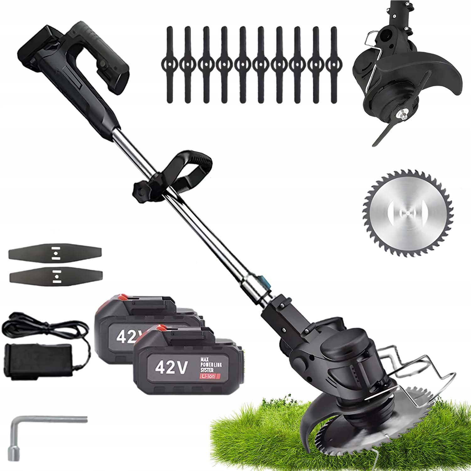 Aku Vyžínač 42V Křovinořez Zahradní Sekačka Na Trávy Sada 2aku