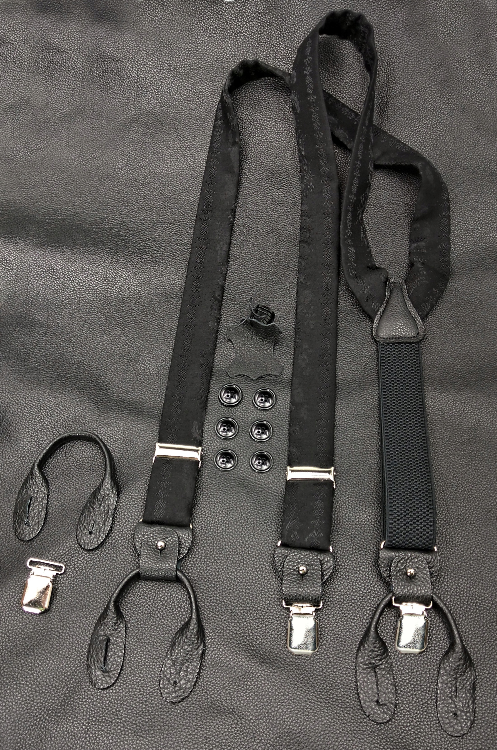 PROMOCJA! Szelki do spodni CZARNE na guziki JEDWAB Materiał dominujący jedwab