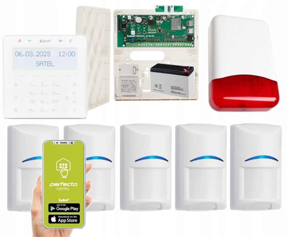 Alarm Satel Perfecta 64 M Lte Aplikacja Syrena 5 Czujek Pir KSG2R-W