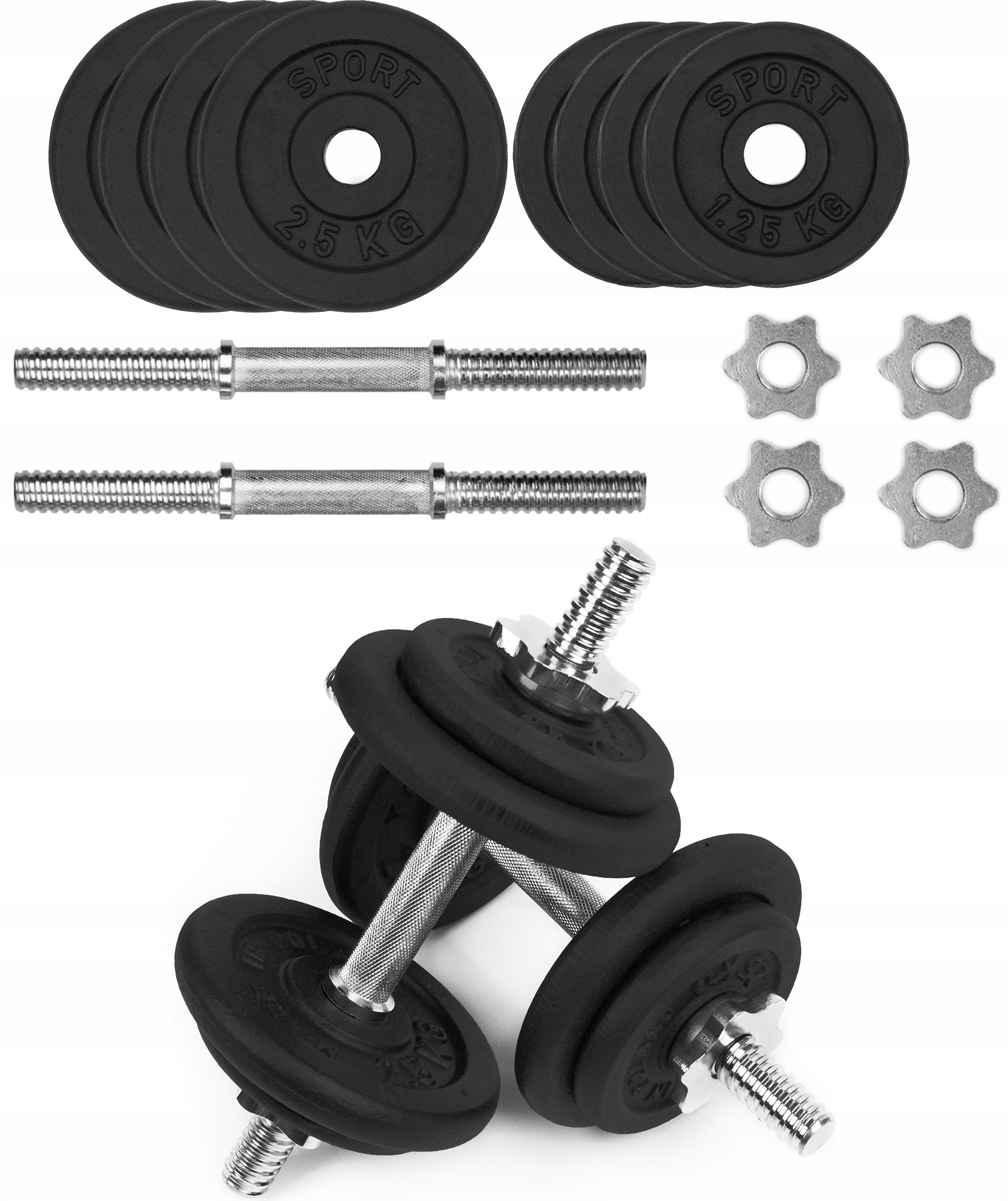 

Hantle Żeliwne 2x10kg gryf Talerze zestaw 20kg