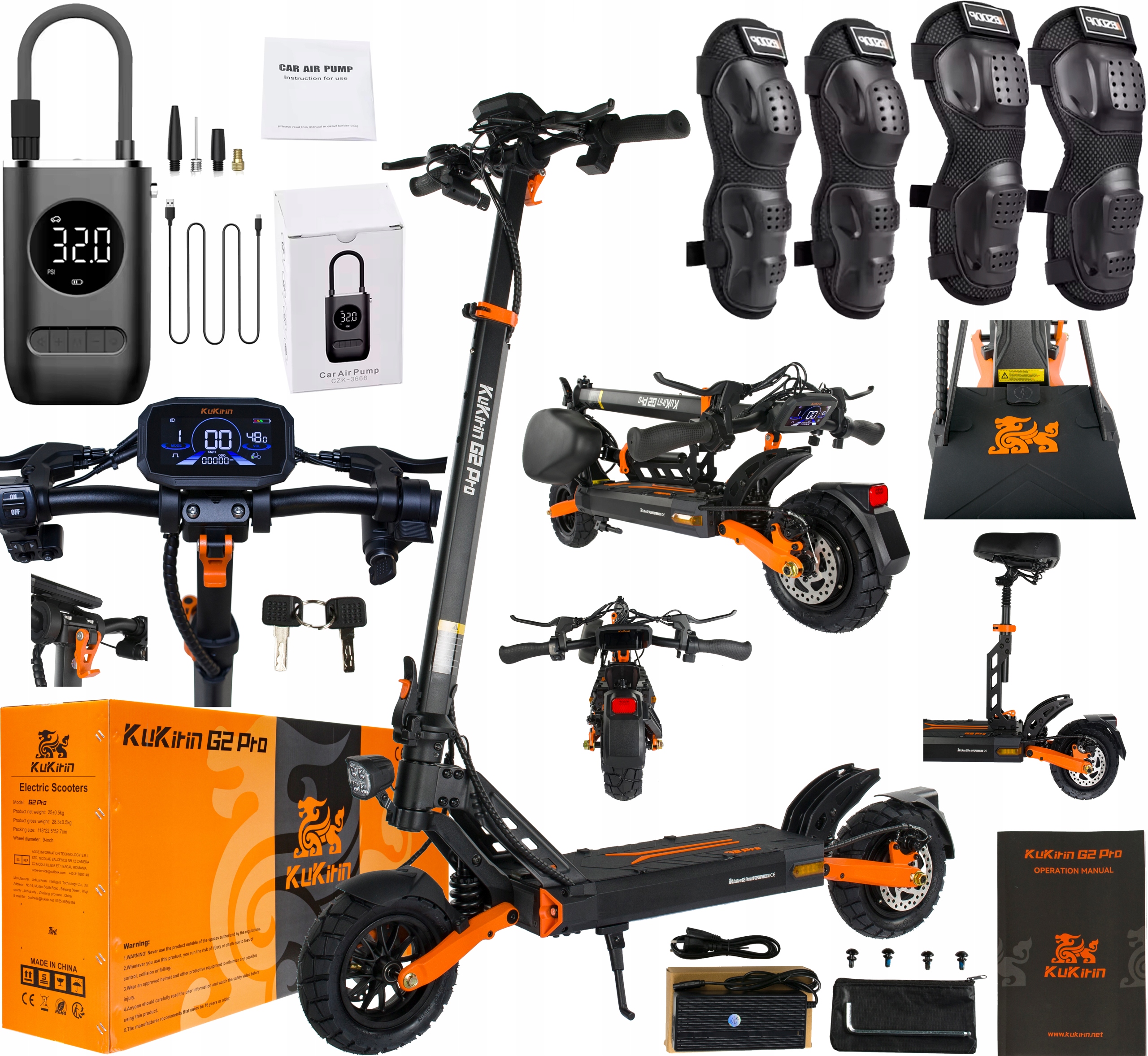 KuKirin G2 Pro skládací terénní 600W 48V 15.6AH 45KM/H 9" Mesky/Dámské Pl