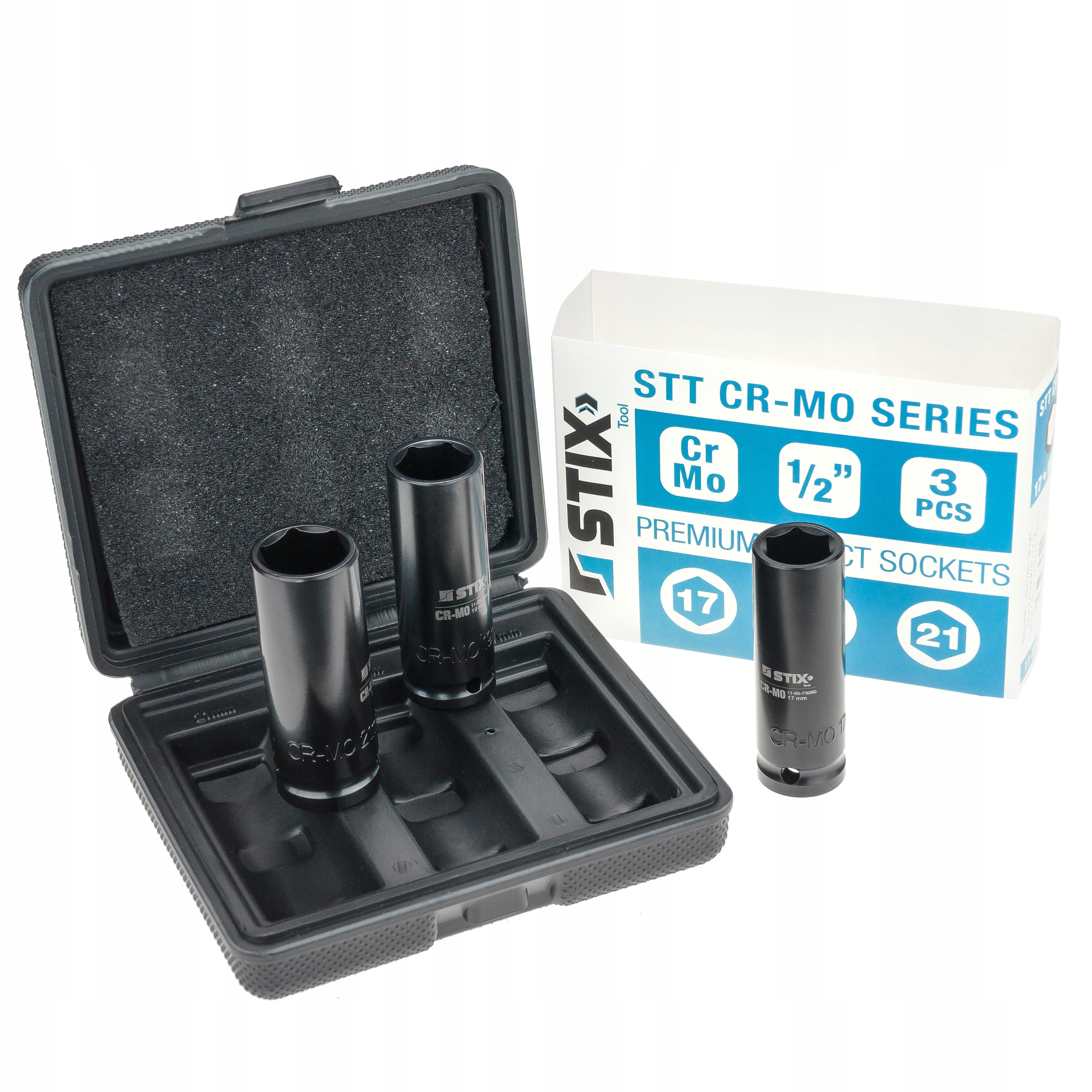 KLUCZ PNEUMATYCZNY UDAROWY 1/2 1700 NM Z ZESTAWEN NASADEK CR-MO 17 19 21MM Zużycie powietrza 170 l/min