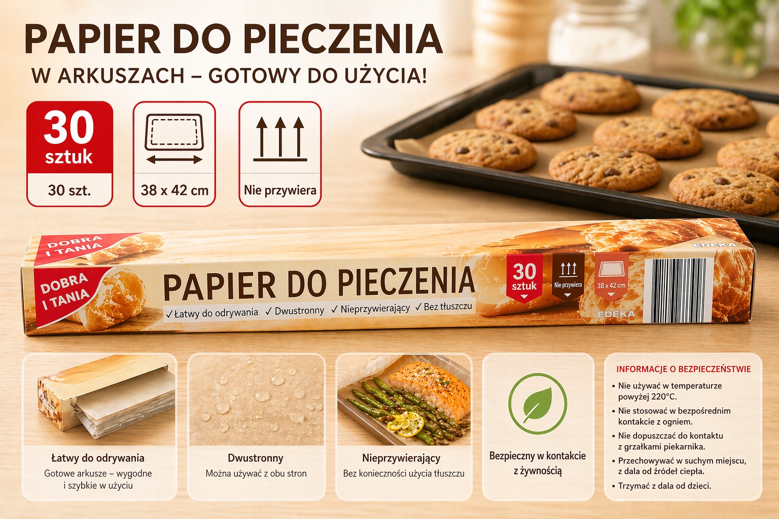 Papier do pieczenia G&G brązowy 38x42 cm 30 arkuszy wielokrotnego użytku