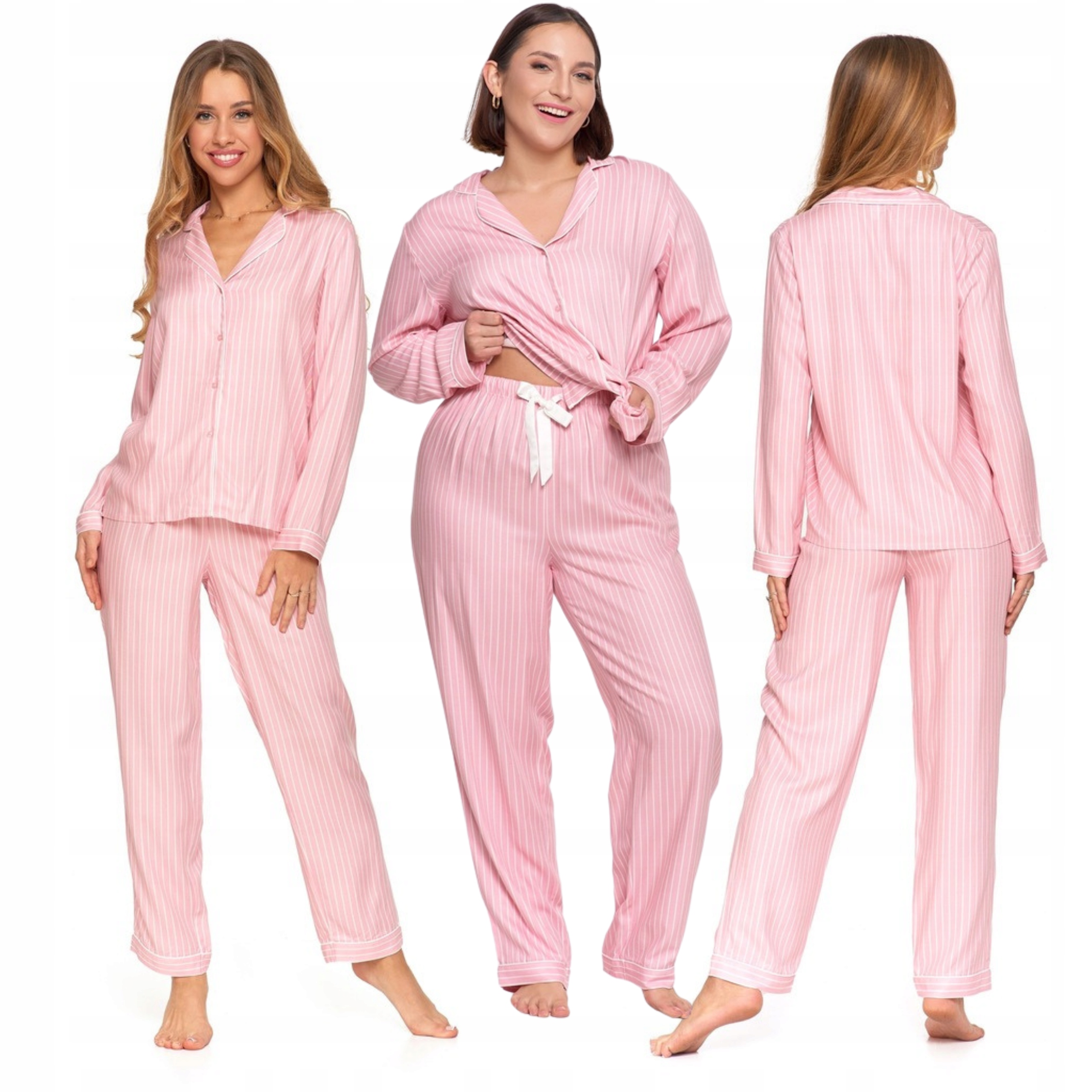 Piżama Damska Wiskoza Kołnierzyk Moraj Dwuczęściowa Długa Rozpinana XXL