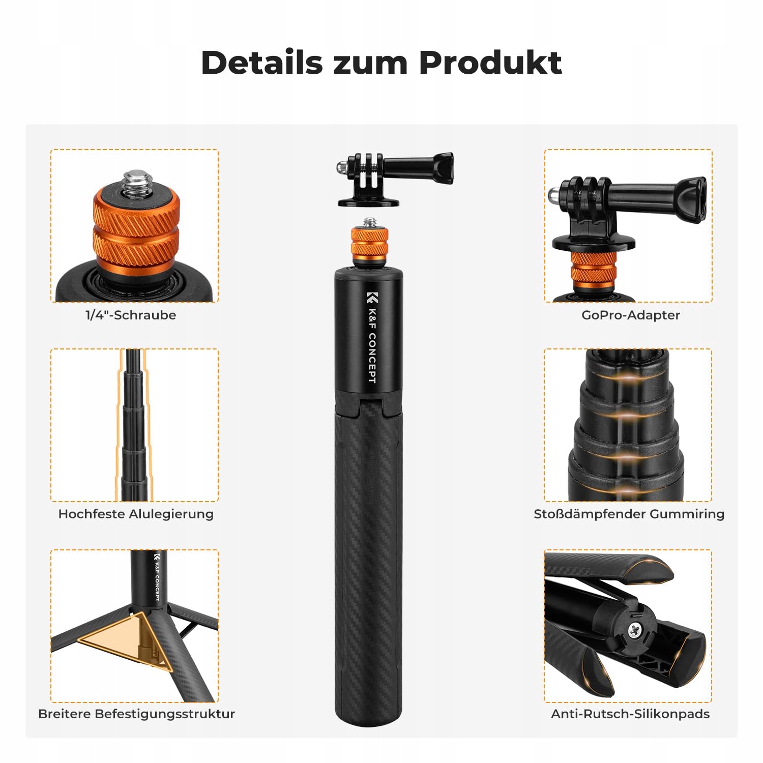K&F CONCEPT MS21 Selfie Stick Niewidzialny Do Insta360 DJI AKASO — miniatura 6