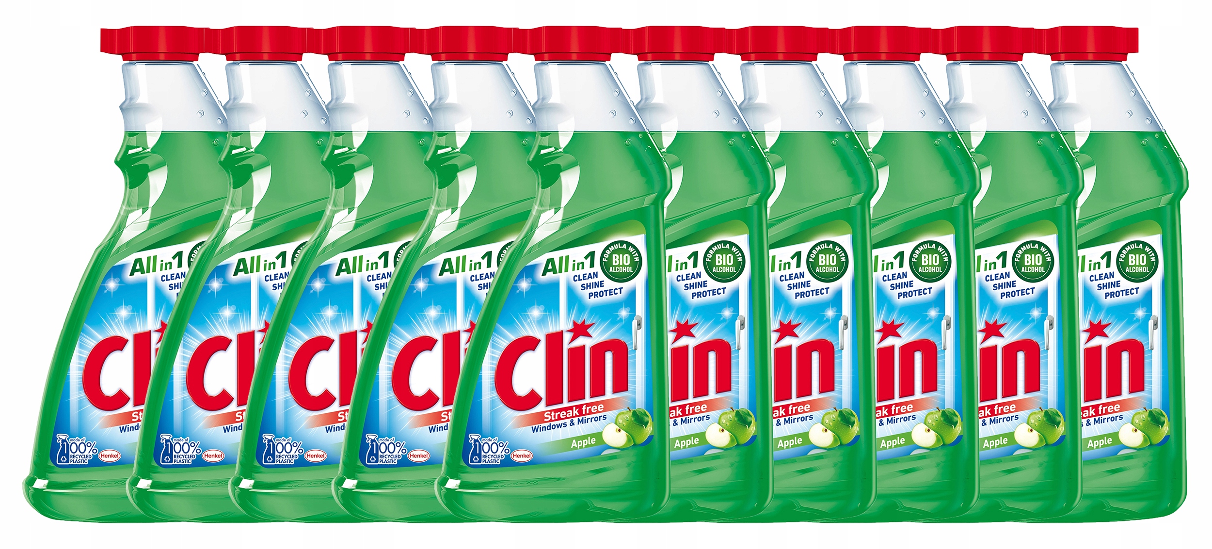 Clin Płyn do mycia szyb okien Jabłko 10x500ml