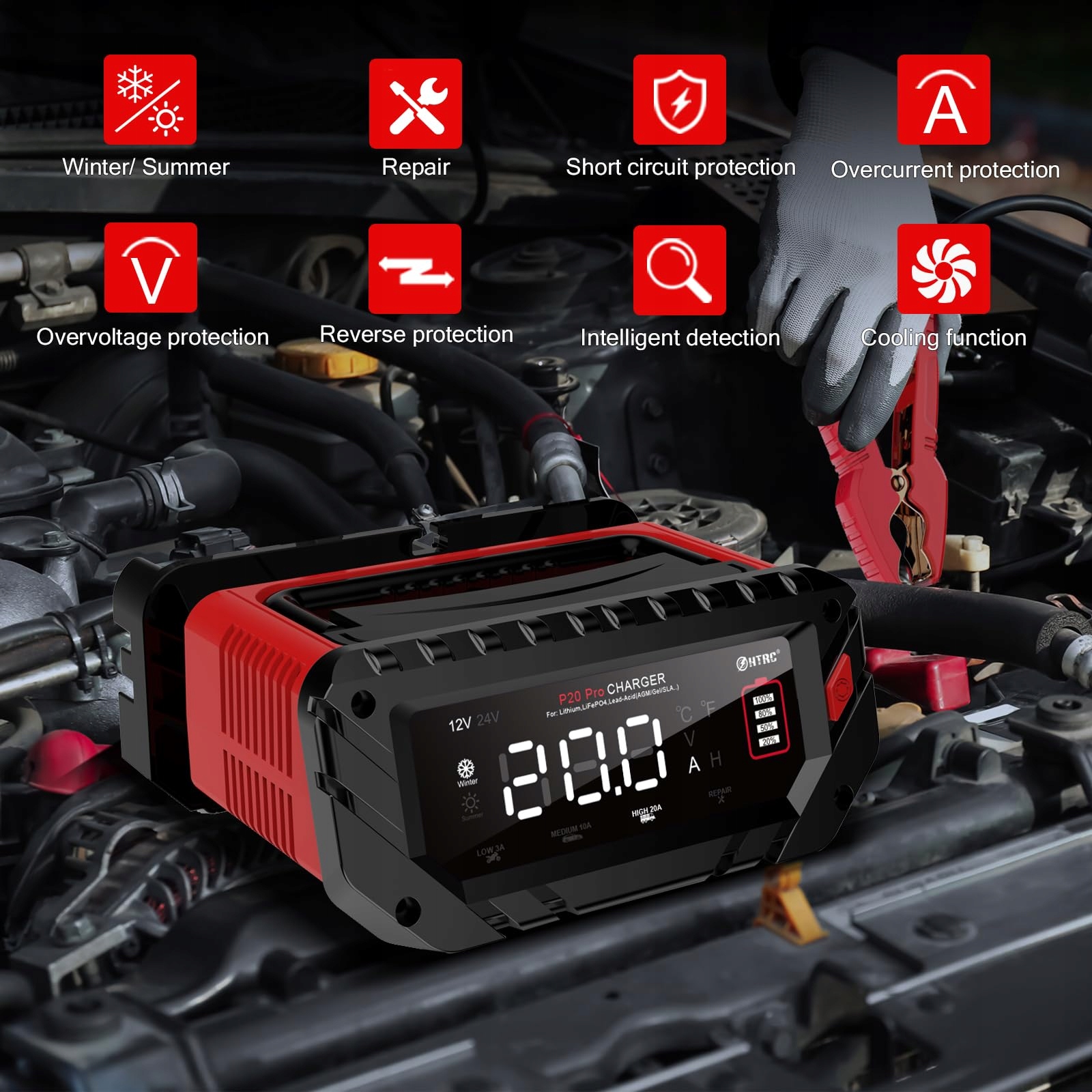 Ładowarka akumulatora P20PRO, standard EU, 12V24V, inteligentna naprawa Marka inny