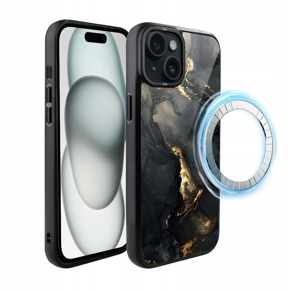 Pouzdro pro iPhone 15 Ibizu DropGuard Matt s MagSafe, černý diamant se zlatem