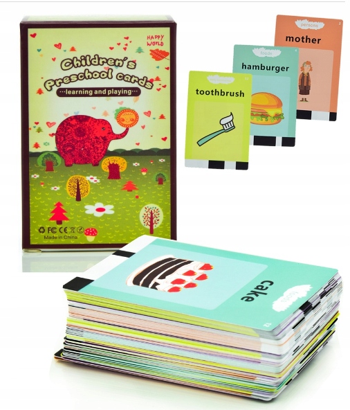 ZABAWKA KARTY OBRAZKI DO NAUKI ANGIELSKIEGO Materiał karton plastik