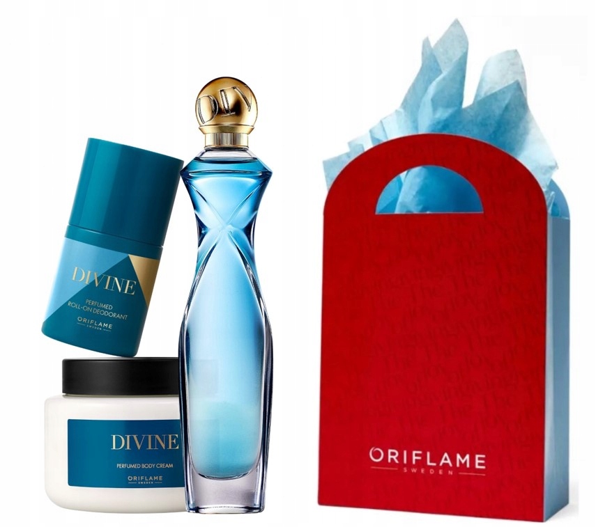 Oriflame Zestaw prezentowy Divine Woda EDP_Krem do ciała_dezodorant+Torebka