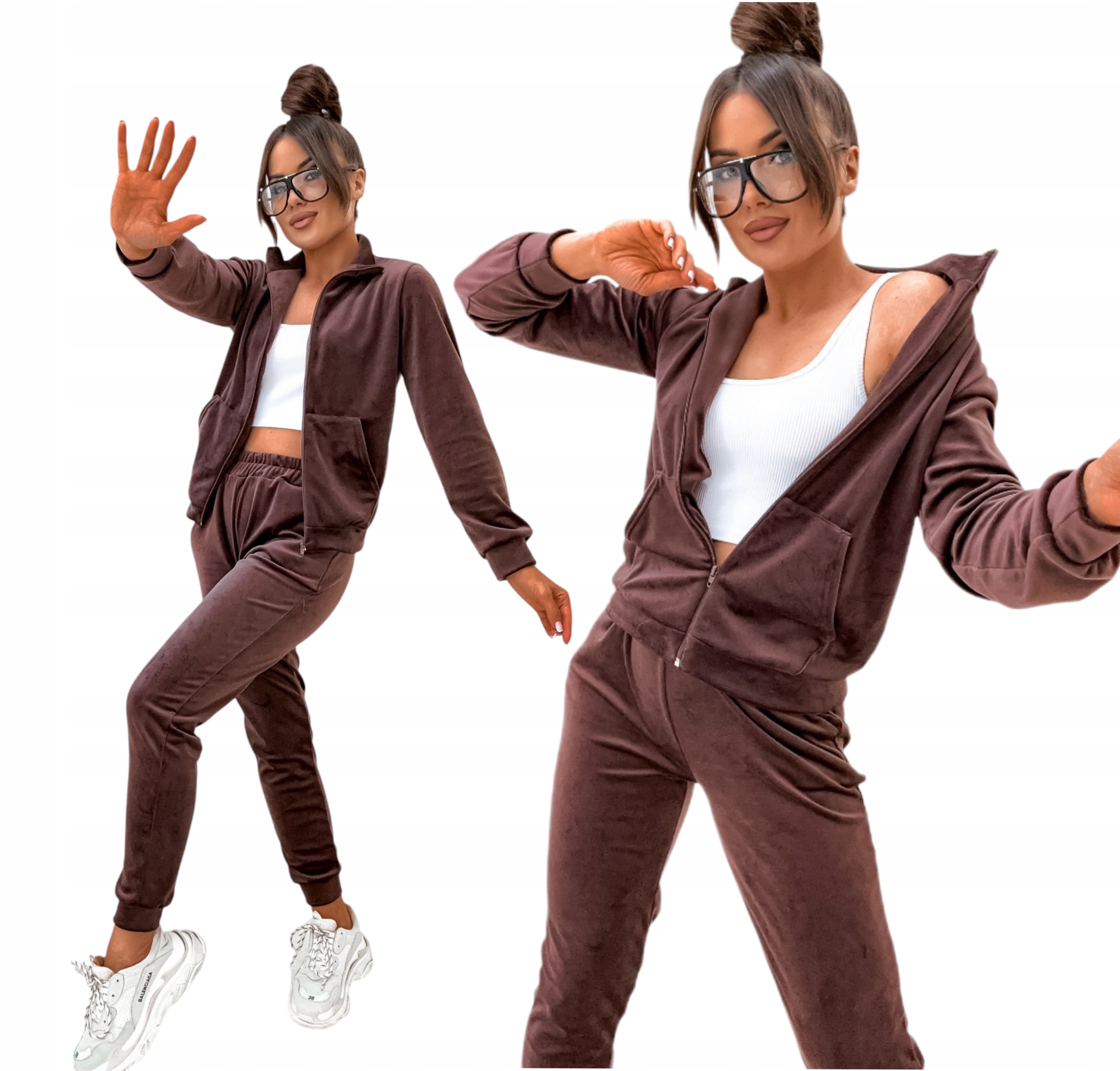 Polský Komplet Teplákovka Velurové Kalhoty A Bomber vel. S M Čokoládová