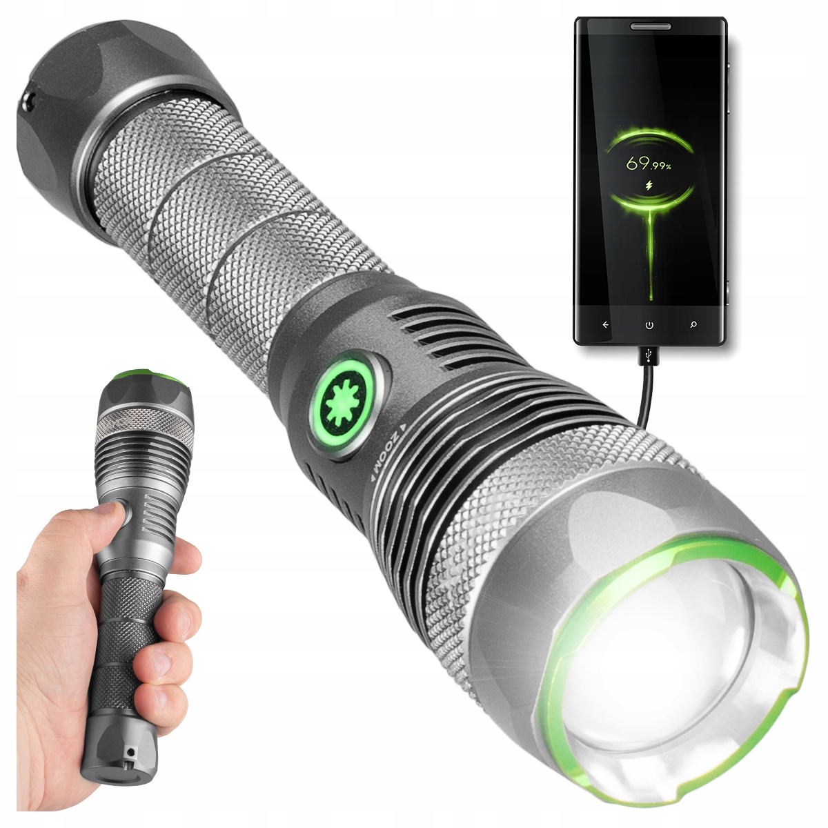 LATARKA LED TAKTYCZNA AKUMULATOROWA WODOODPORNA USB-C ZOOM 3000lm PRO VAYOX