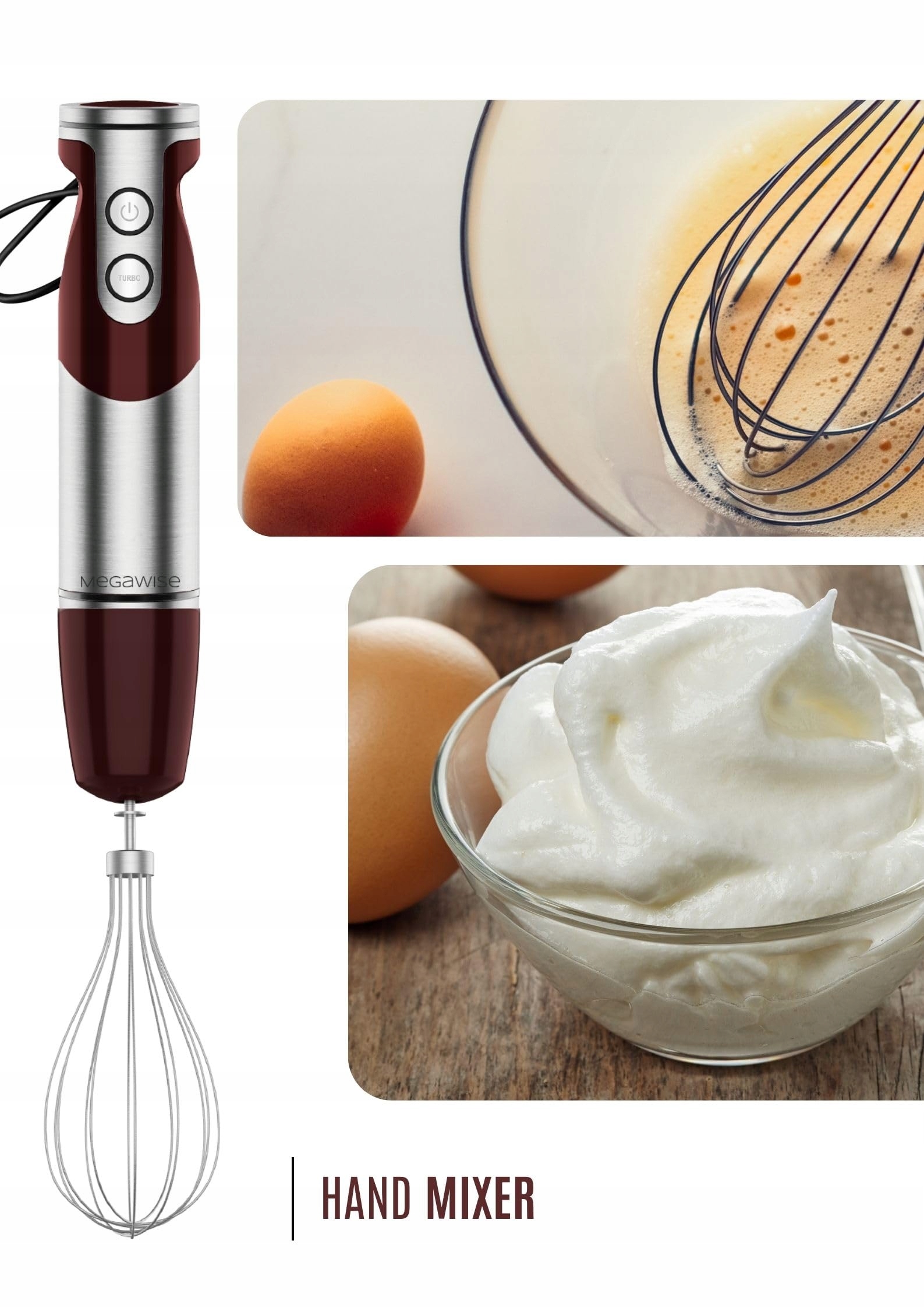 MEGAWISE Blender Ręczny 3w1 12 Prędkości Trzepaczka Spieniacz Czerwony — miniatura 6