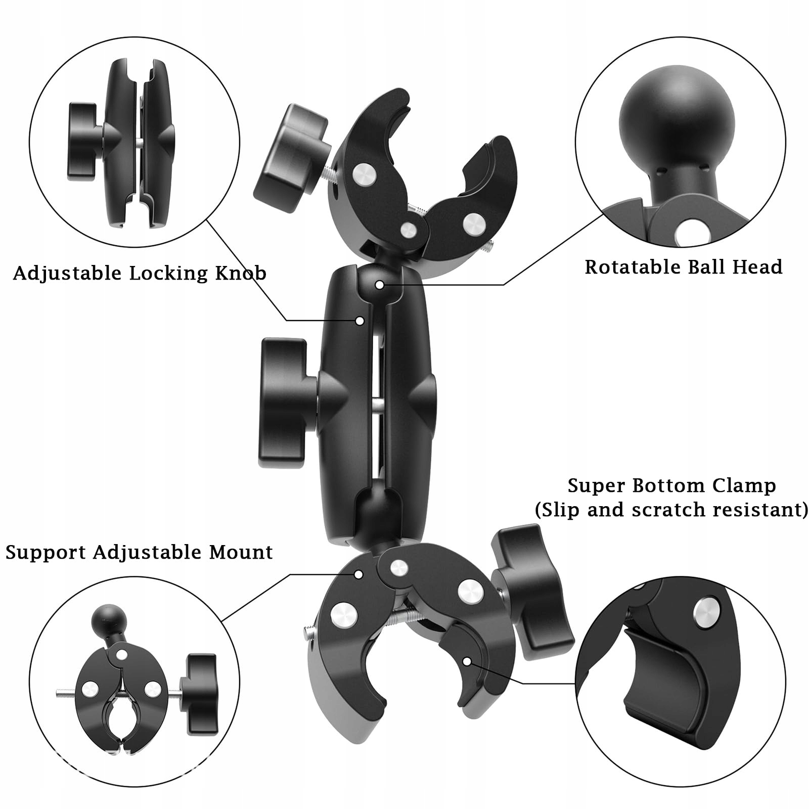 JINLAILI Uchwyt Kamery Dwie Klamry 360° Głowica do Gopro Rower 9CM — miniatura 3