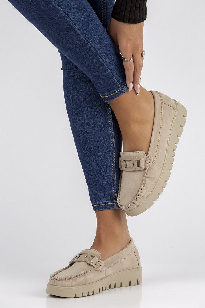 półbuty skórzane na platformie mokasyny FILIPPO Wzór dominujący bez wzoru