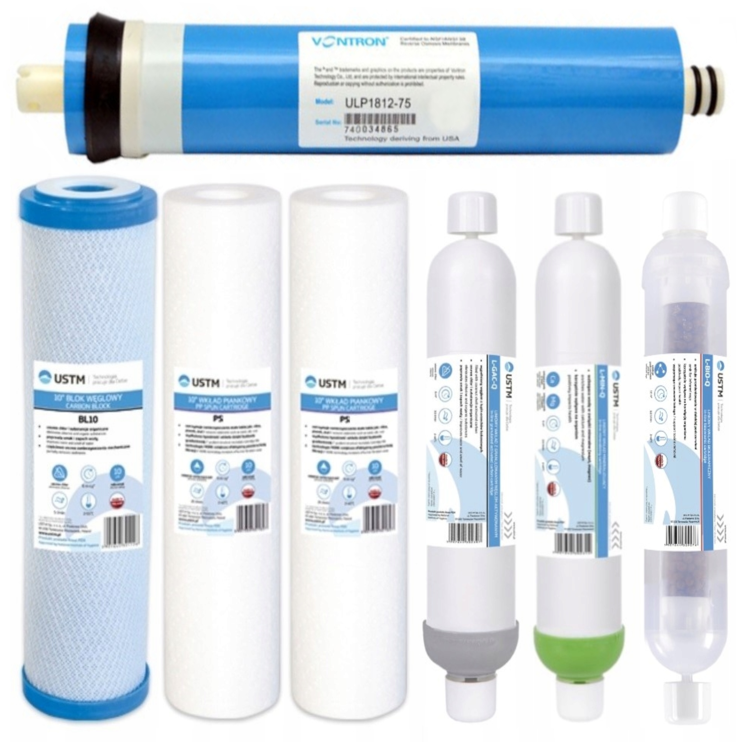 FILTR WODY KPL. WKŁADÓW OSMOZA RO7 NA WĘŻYK + MEMBRANA