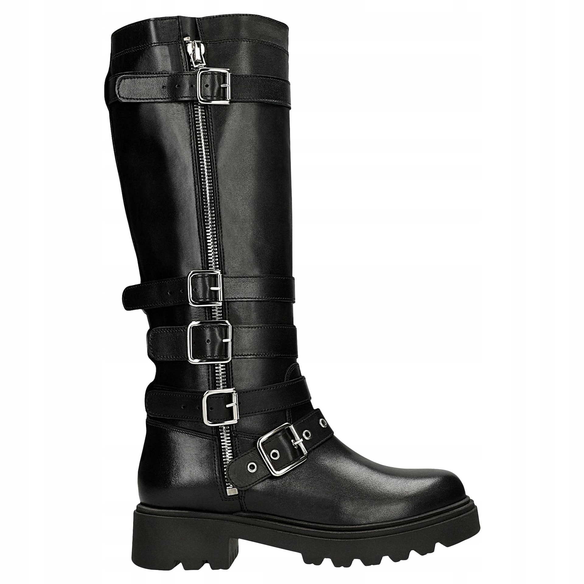 Zateplené dámské kozačky typu bikery z přírodní kůže, velikost vel.