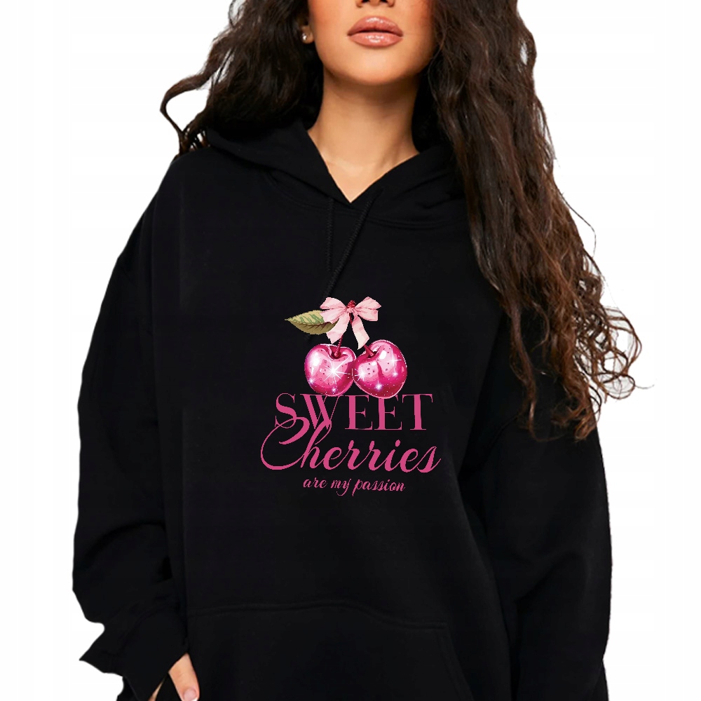 Bavlněná Mikina S Kapucí Sweet Cherry s kapucí, černá, zimní Vel XL