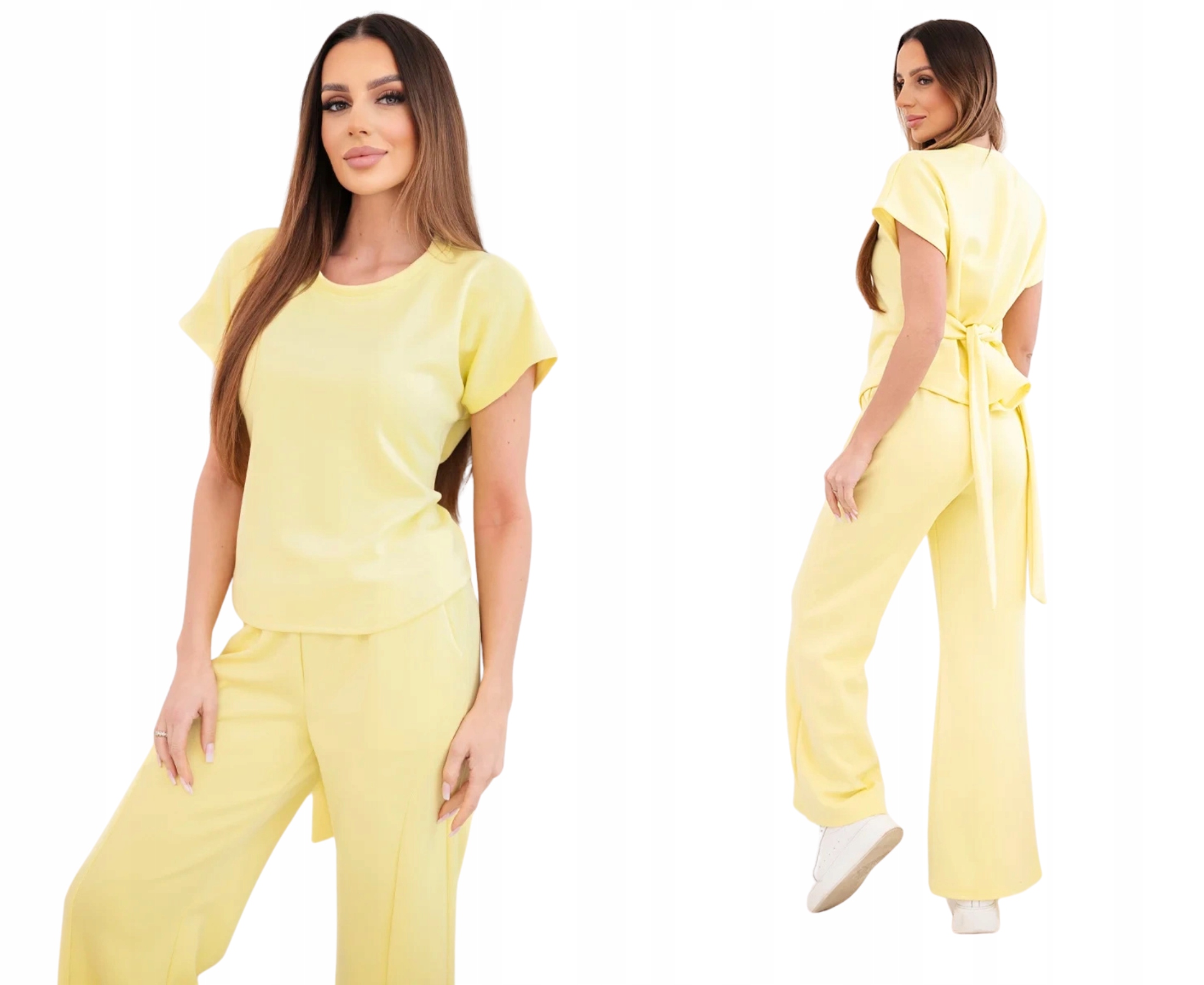 Żółty komplet damski Masełko bluzka z krótkim rękawem i spodnie