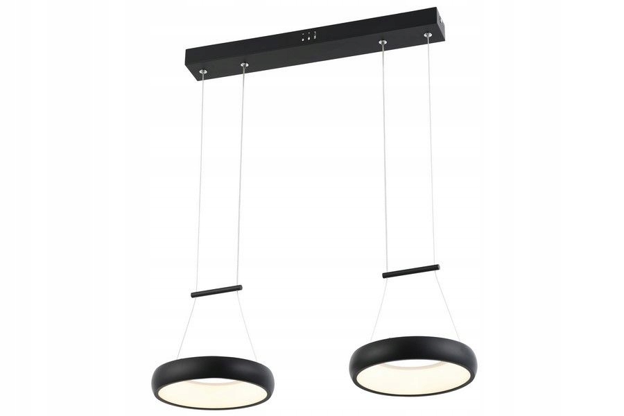 Dvojitá lampa Thea čierna s dvoma Led krúžkami v kuchyni jedálni nad stolom