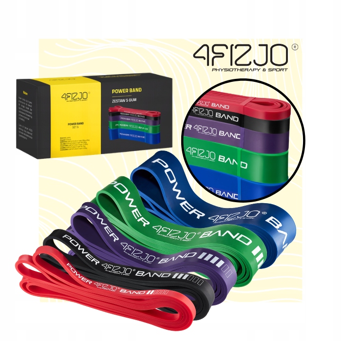 Zestaw 5 gum Power Band 4FIZJO – Gumy Oporowe Guma do ćwiczeń Crossfit