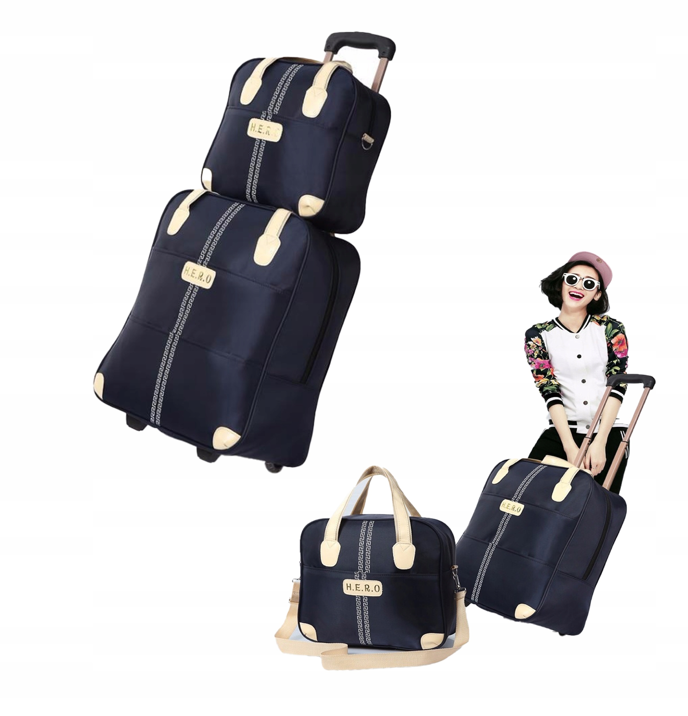 Sada 2 cestovních tašek, příruční zavazadlo na kolečkách s výsuvným držadlem
