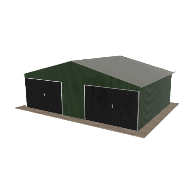 Plechová garáž 7.5x5.5 m dvoupolohová, dvouspádová, zelená