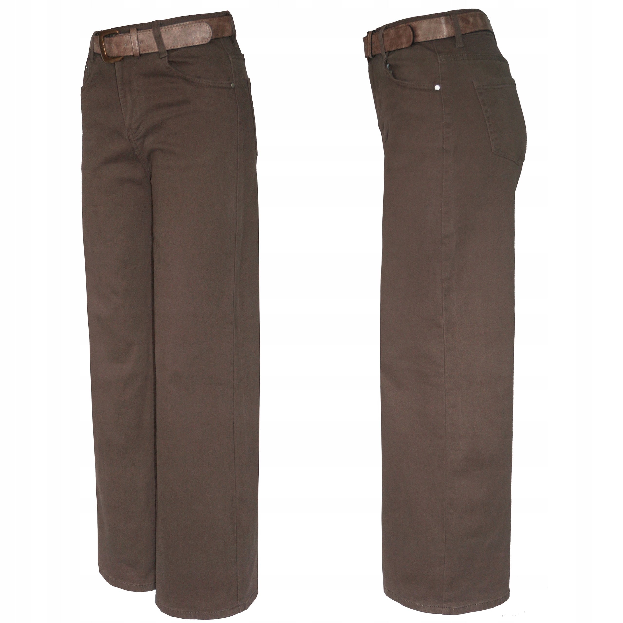 M.sara Dámské Kalhoty Džíny rovné nohavice Vysoký Pas Čokoláda Hnědá XL