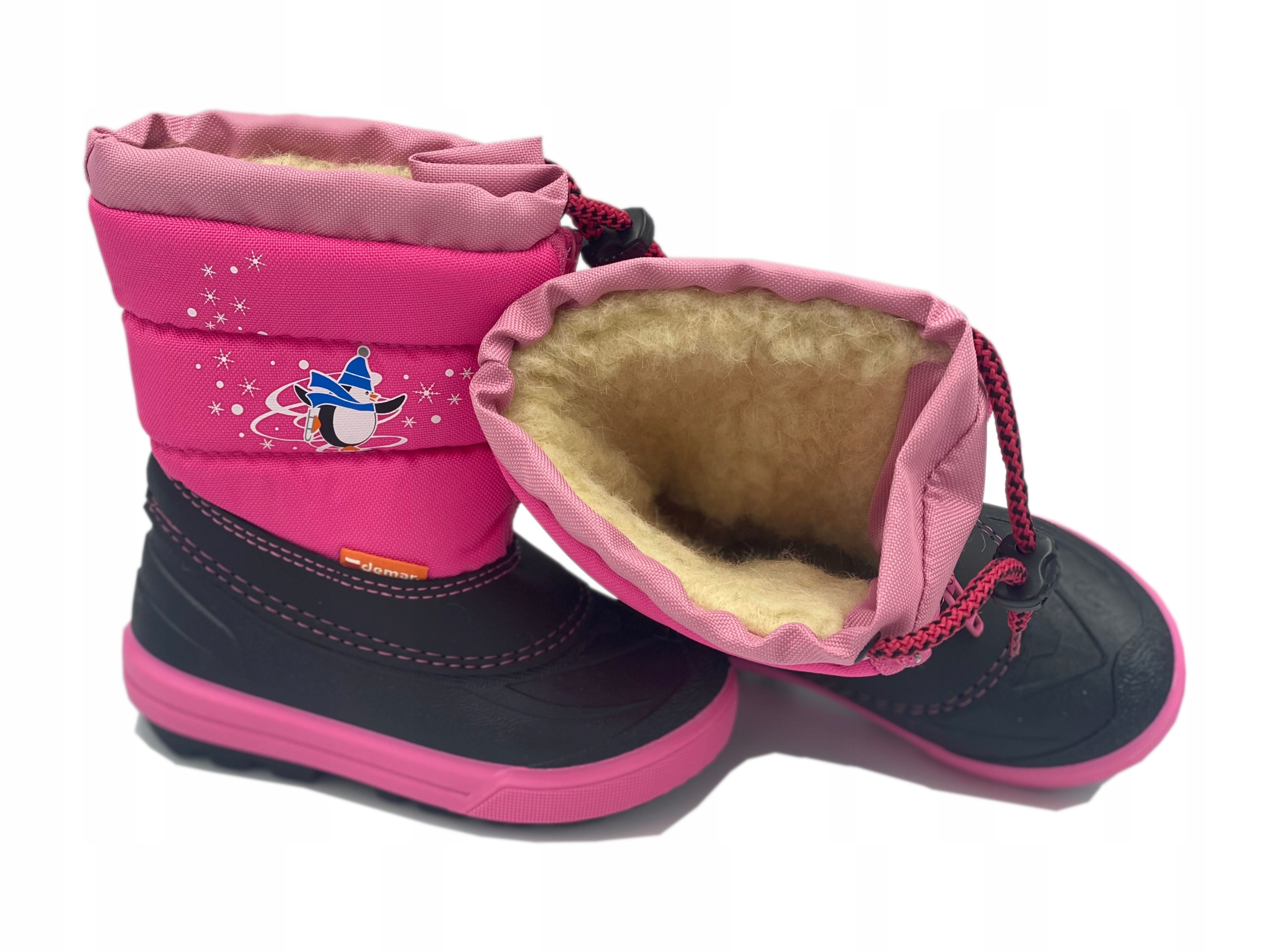 Demar Śniegowce KENNY Ocieplane Naturalna Wełna, różowe roz. 24/25B Kolor różowy