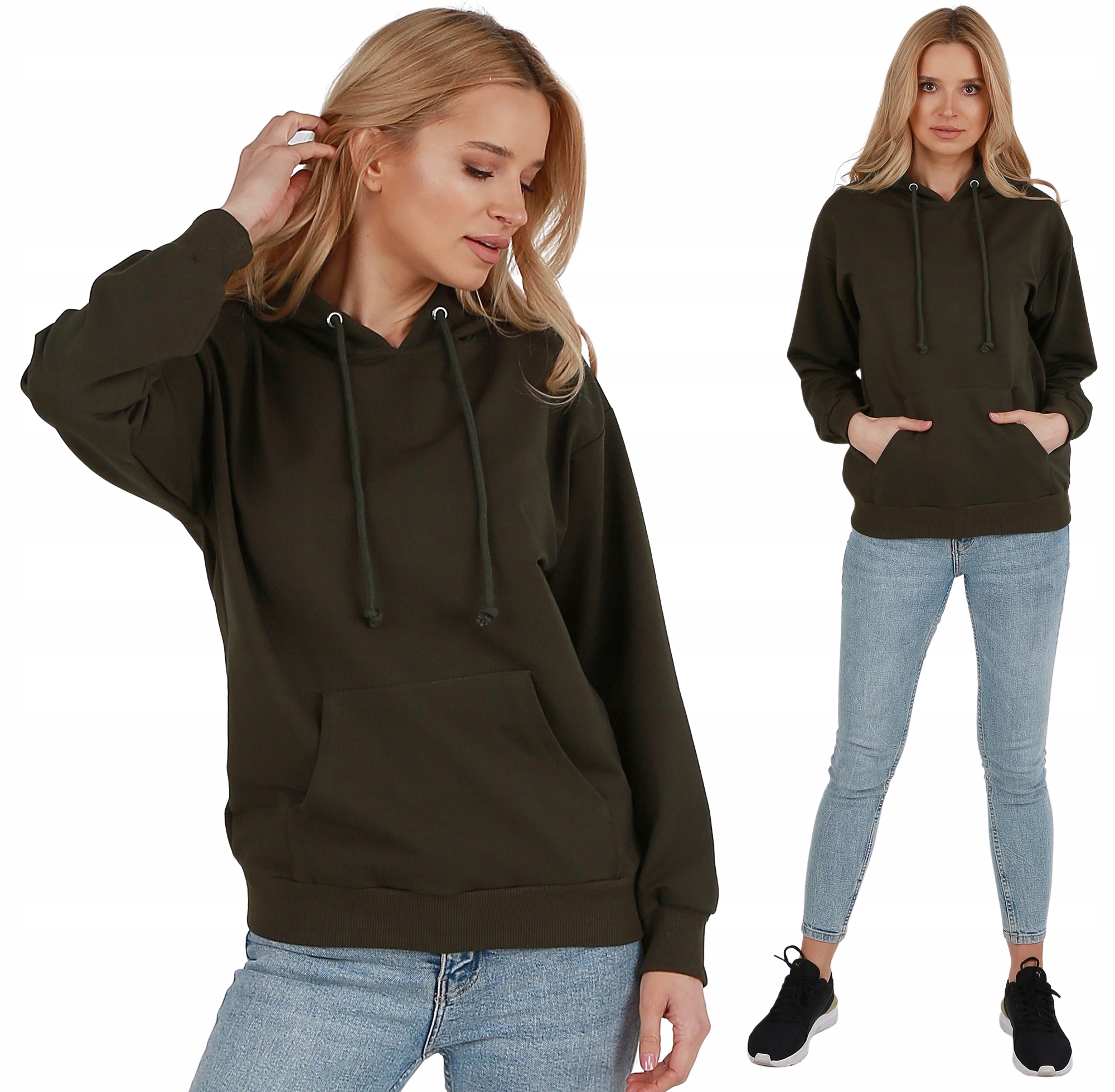 

Damska Bluza dresowa kieszenie kangurka Khaki