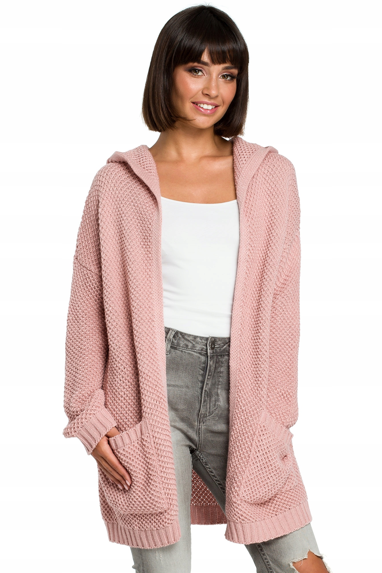 

BK002 Kardigan Z Kapture ~onesize~ Różowy Be Knit