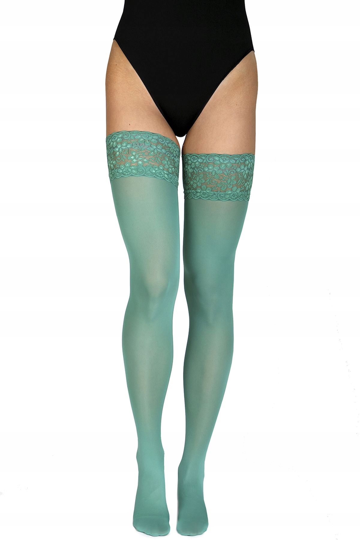 POŃCZOCHY SAMONOŚNE NYLONOWE KORONKOWE SEXY TURKUS