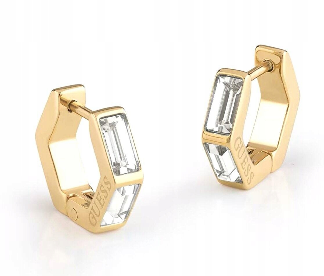 Zlaté Ocelové Šestihranné Náušnice Guess Zirkony JUBE03133JWYGT/U