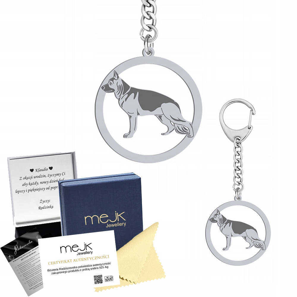 Přívěsek Na Klíče s německým ovčákem Stříbro 925 Dárek Přívěsek Gravírování Bonus