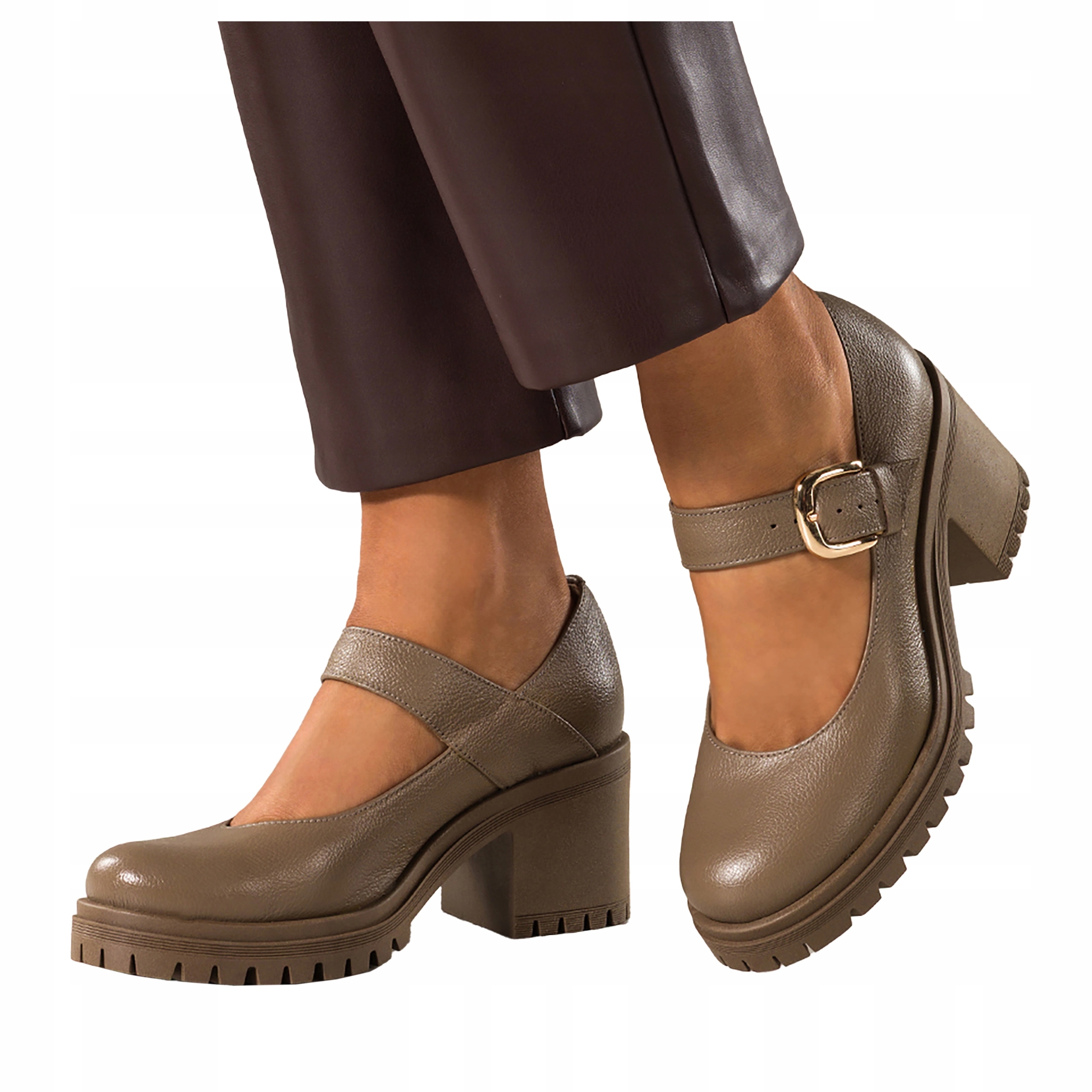 Béžové dámské kožené Polobotky Mary Jane Pohodlné Zlatá spona Modne r 41