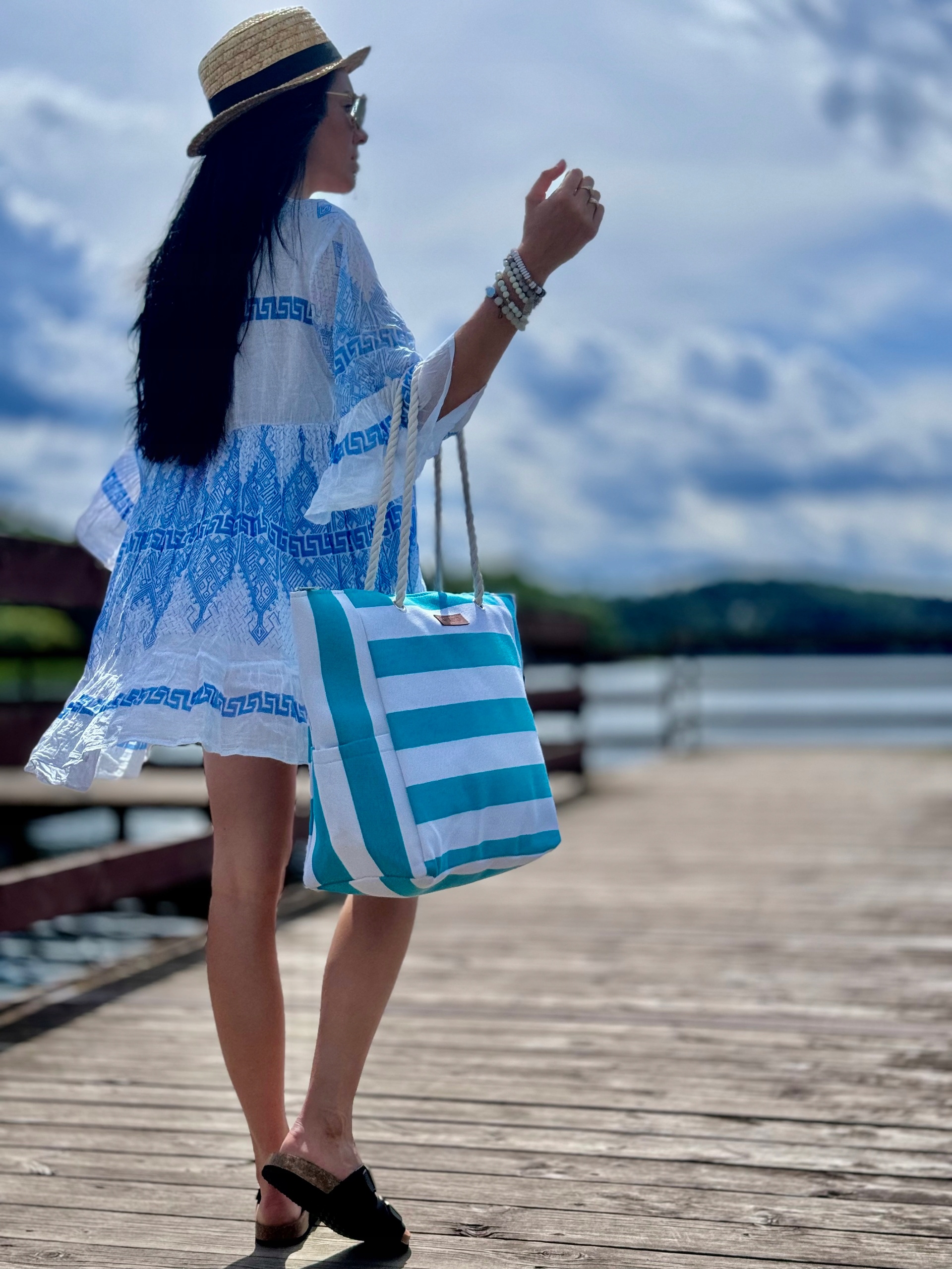 TORBA PLAŻOWA HEYO MIEJSKA SHOPPER NA PLAŻĘ PIKNIK ZAPINANA NA ZAMEK DUŻA Model HTP03