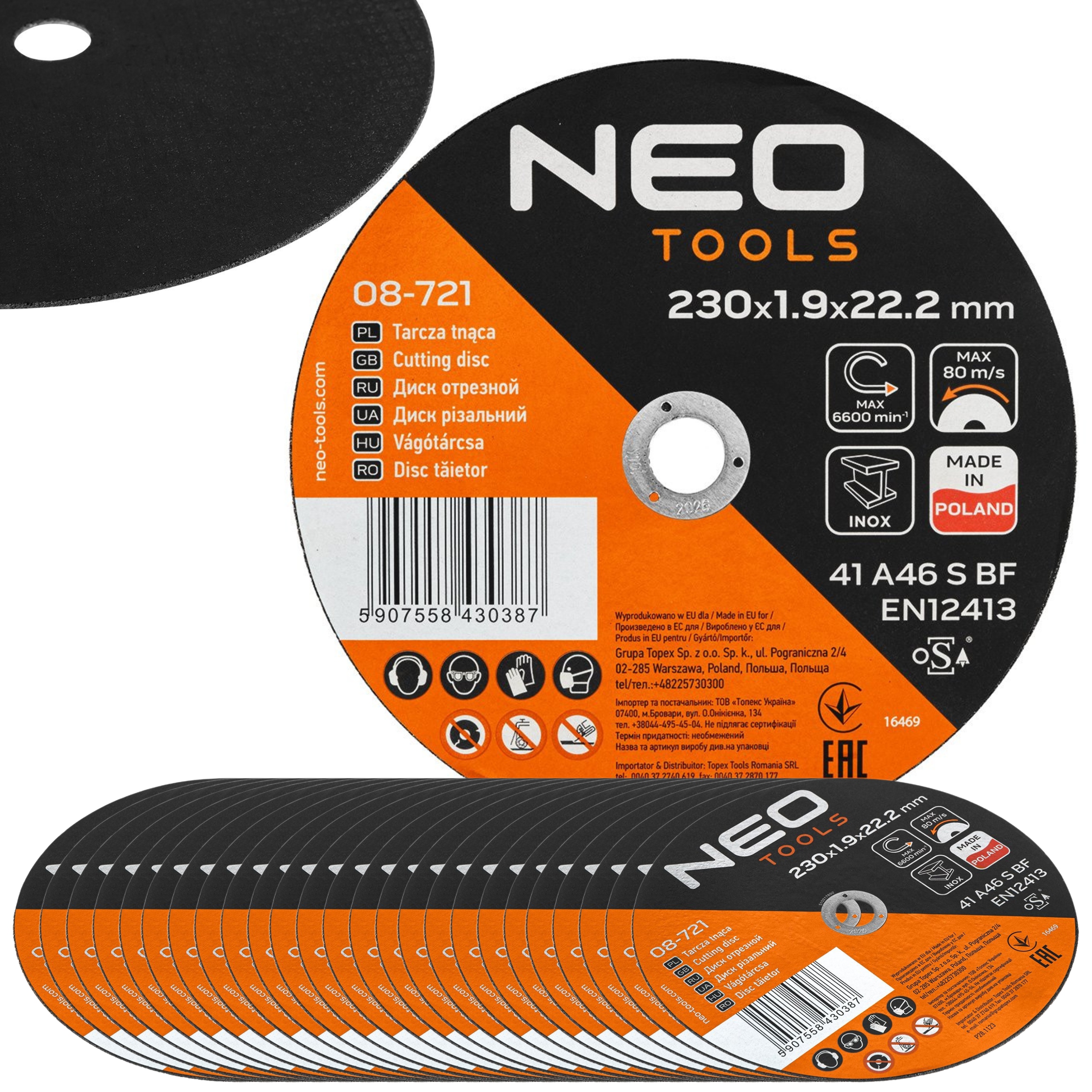 Řezací kotouče na kov 41 A46 S BF-230 x 1,9 x 22,23 Inox, 25 kusů v balení