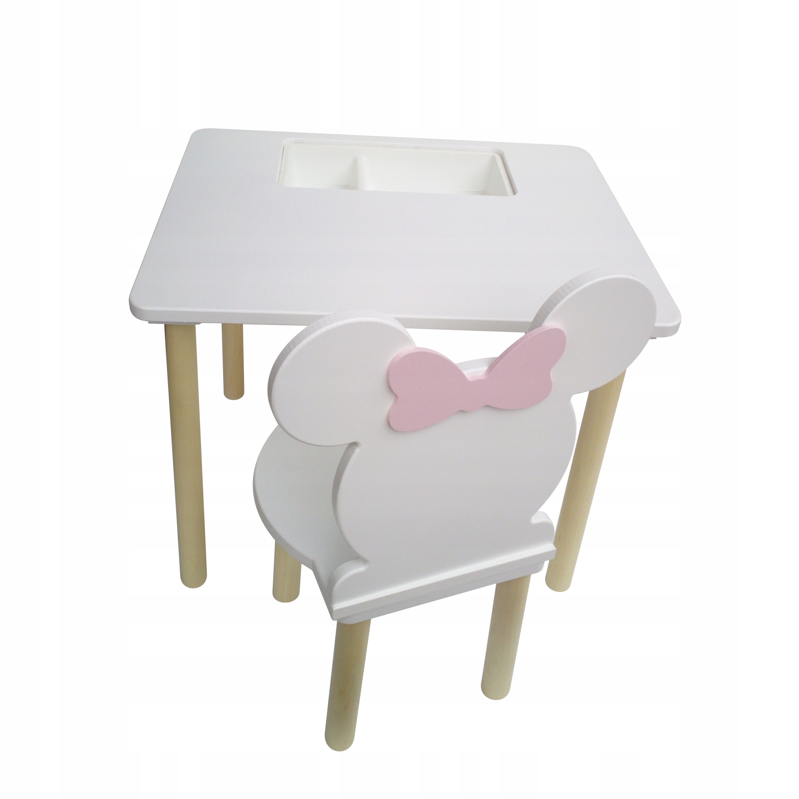 

Stolik z pojemnikiem na kredki + Myszka z kokardą