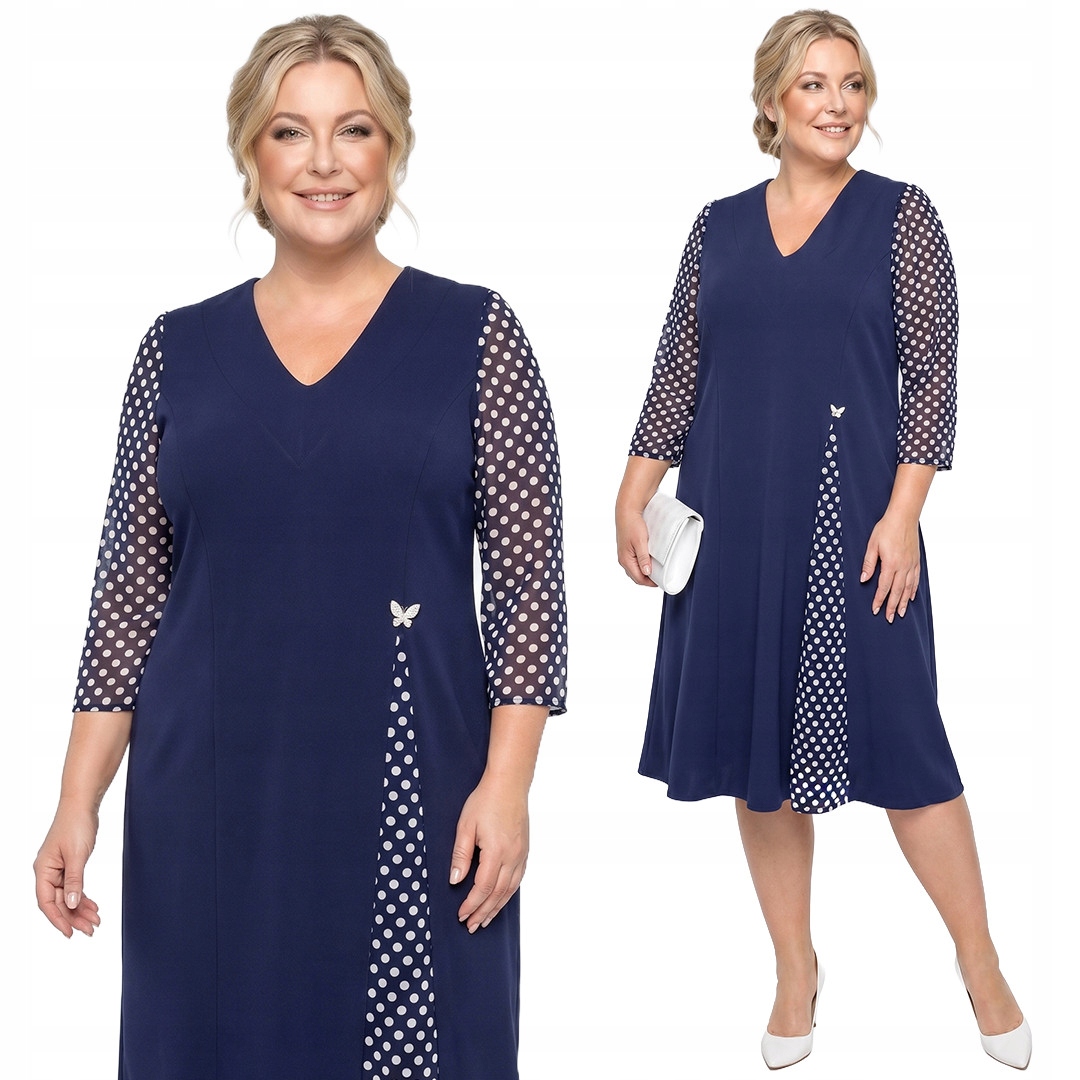 Tmavě modrá šaty s šifonovými rukávy plus size, velikost 60/62