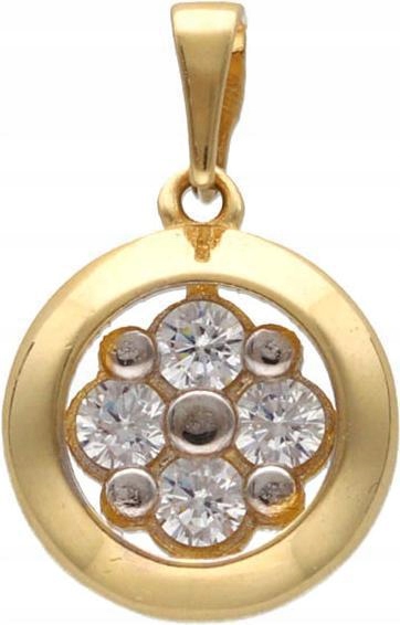 Zlatý přívěsek 585 kulatý se zirkony 1,84 g, elegantní vzor jako dárek