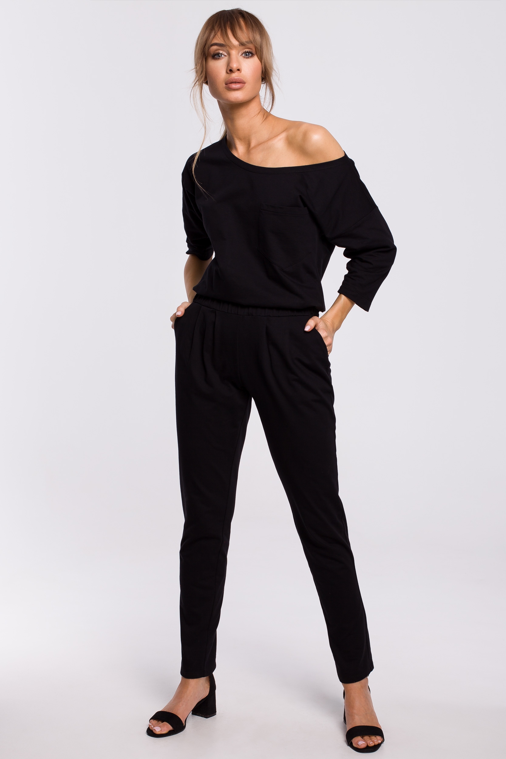 KOBIECY ELEGANCKI DRES DAMSKI KOMBINEZON DŁUGI RĘKAW I NOGAWKI CZARNY 36 S Marka MOE