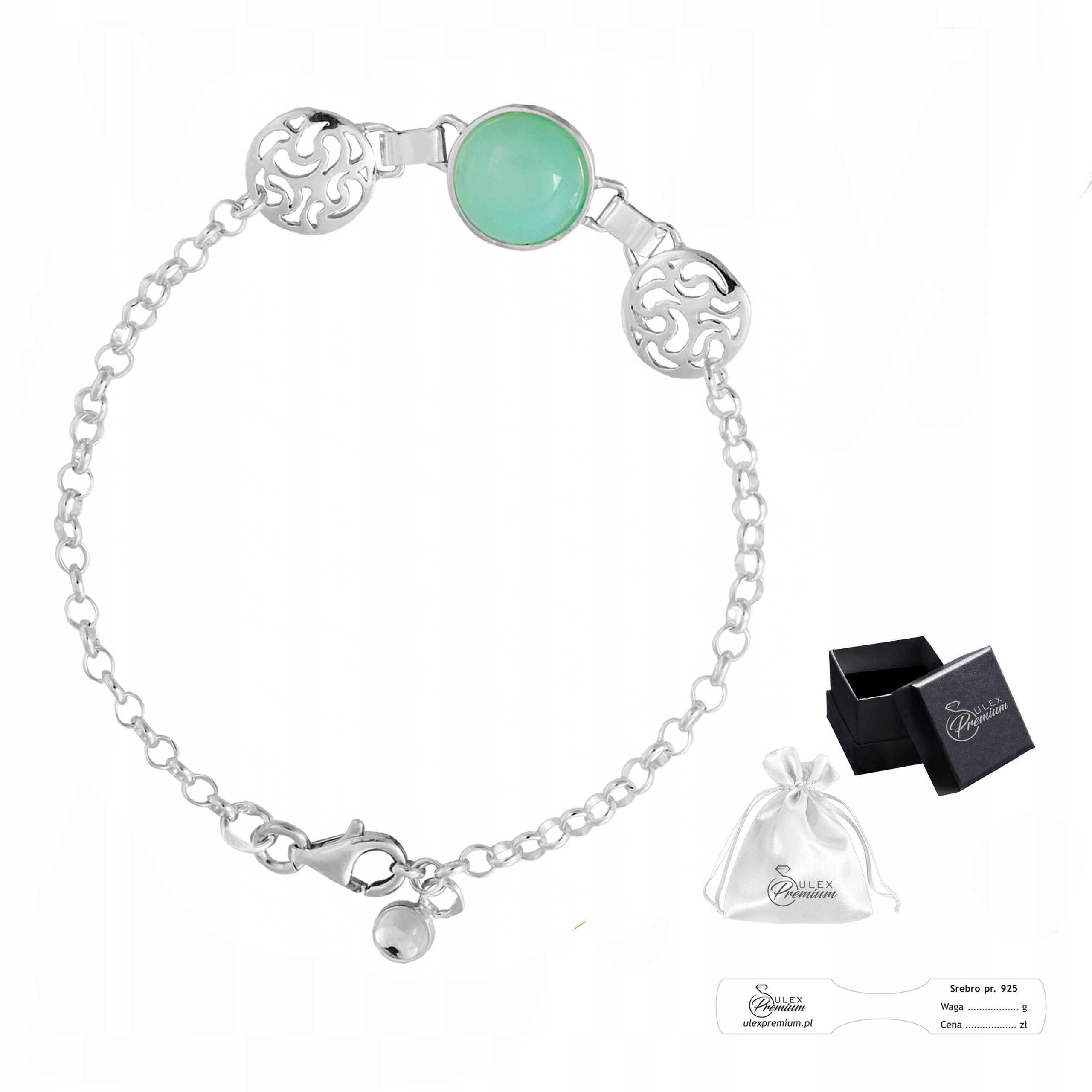 Stříbrný náramek ryzost 925 Elegantní s kamenem Agat Aqua pro ni