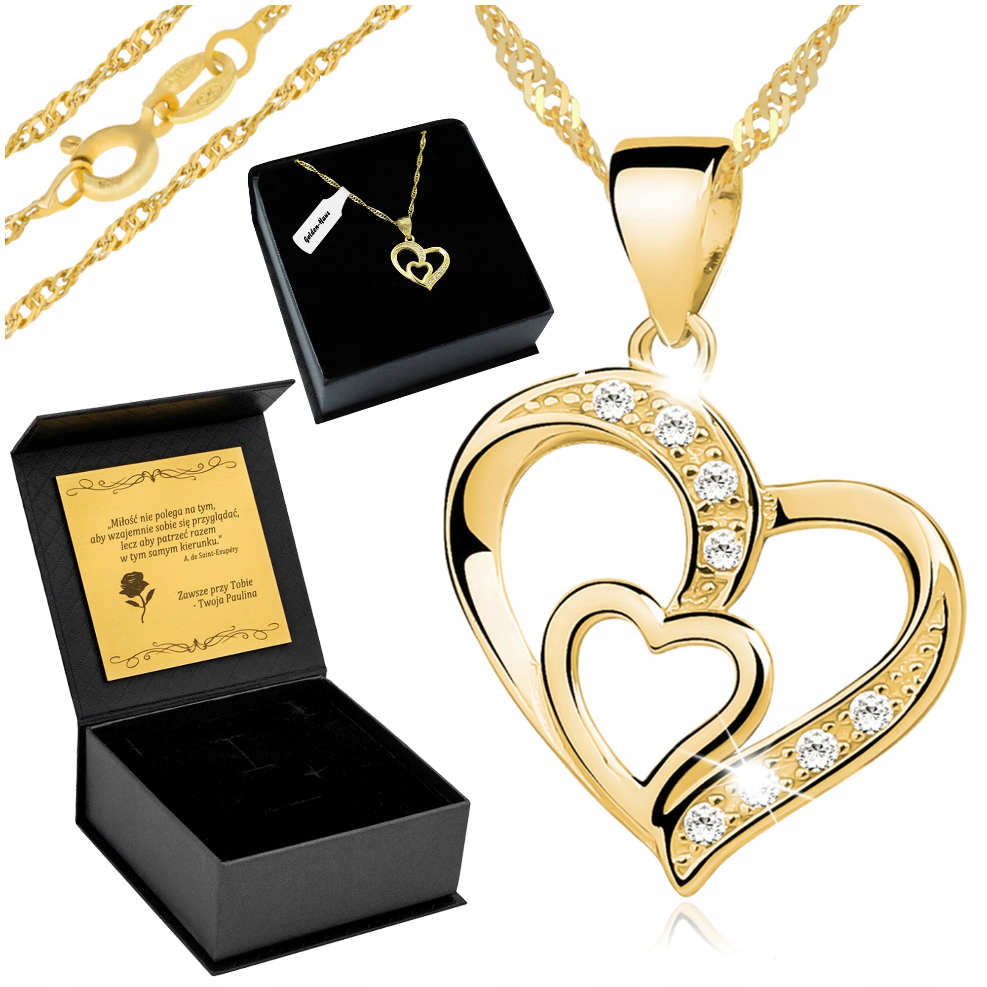 Krásný Zlatý Řetízek Se Srdce S 925 Zirkony Dárek Gravírování