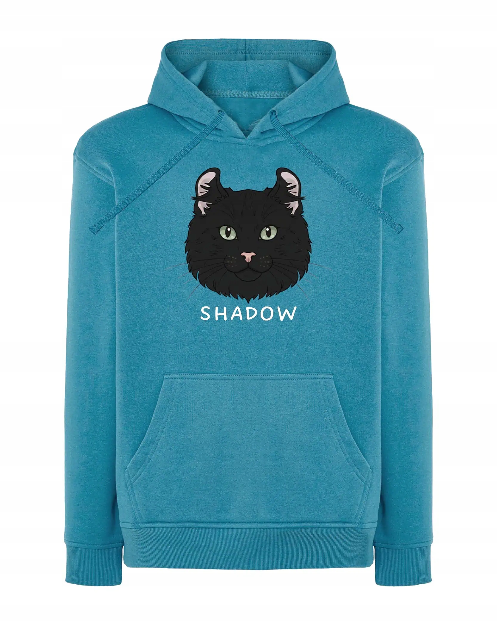 Mikina s kapucí Americká Curl Černá Personalizovaná Kočka modrá L