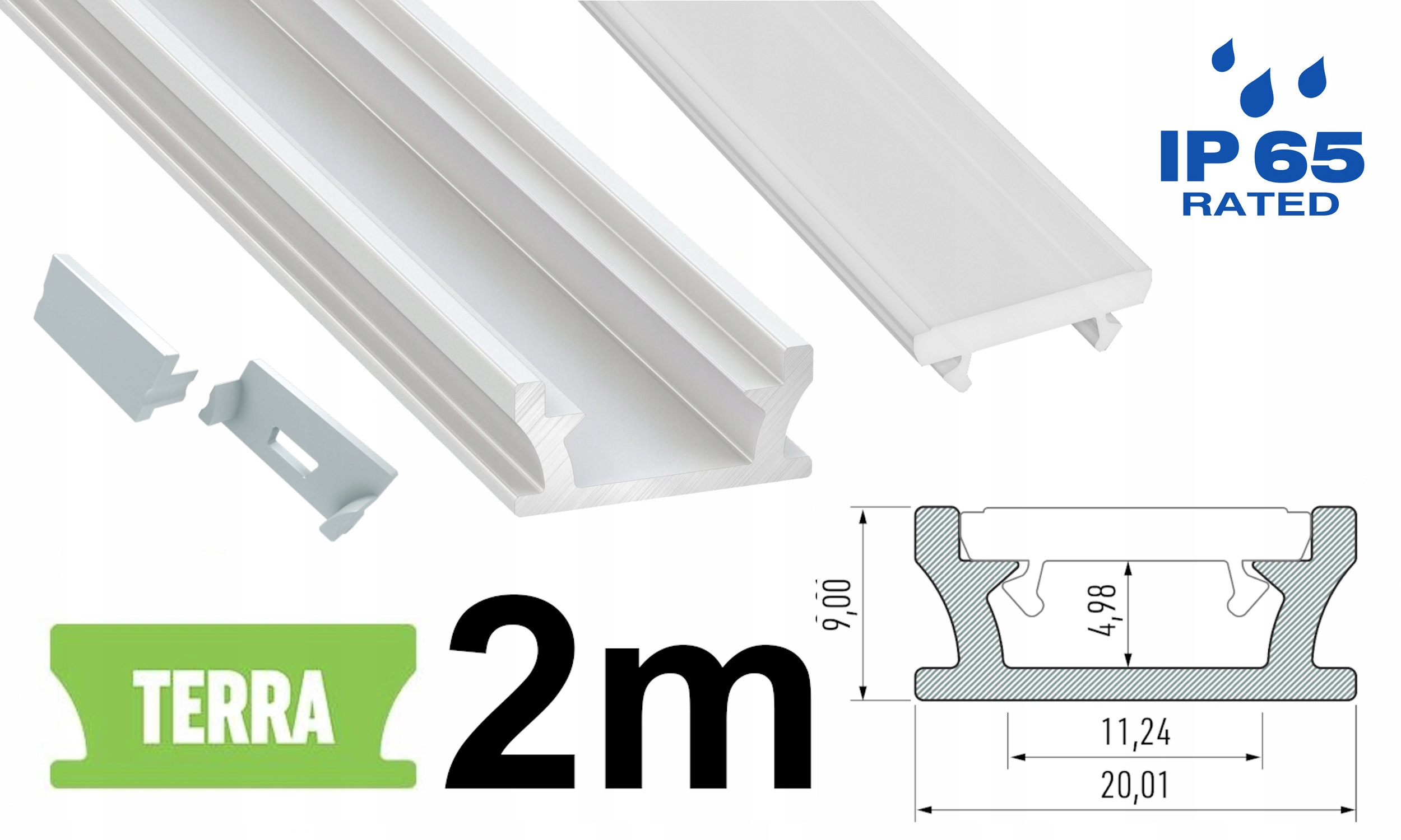 PROFIL DO TAŚM LED HERMETYCZNY IP65 z KLOSZEM 2m